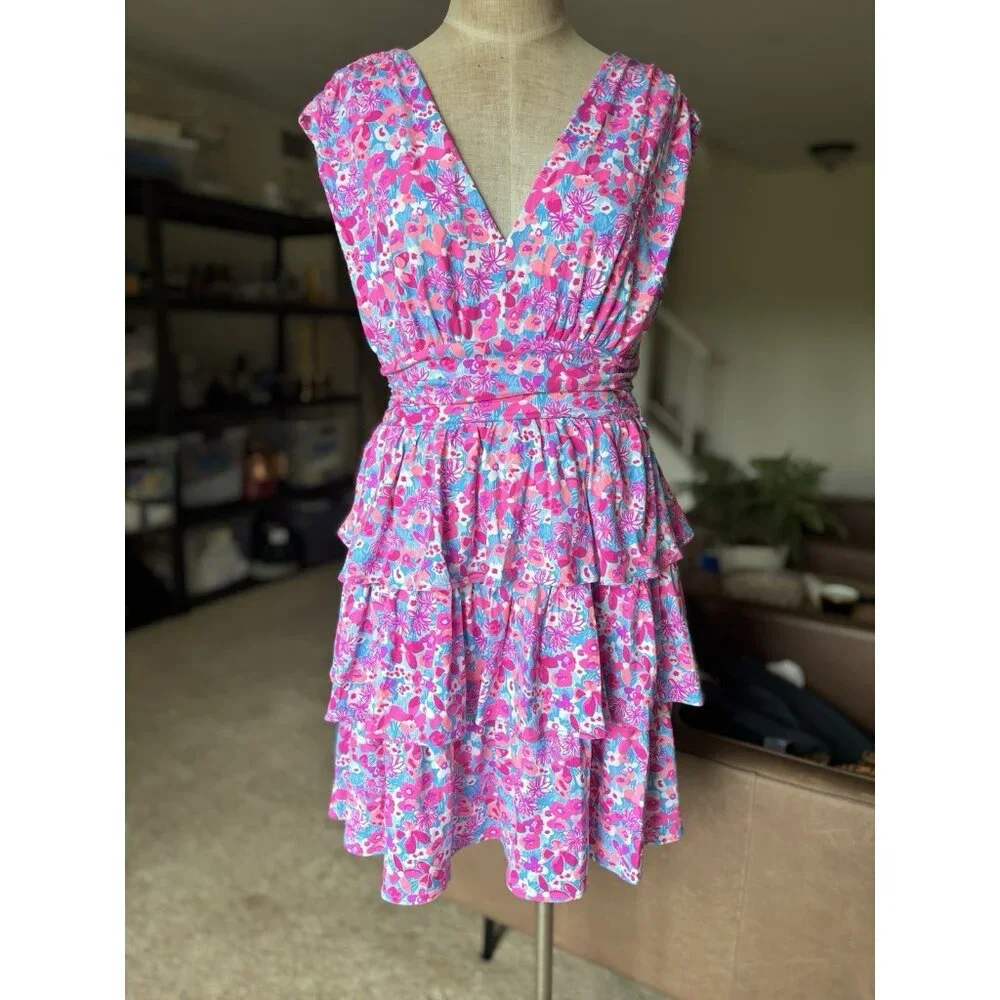 NEW Lilly Pulitzer Faye V-Neck Ruffle Dress Size M Aura Pink Baby Bloomer NWT - Picture 5 of 14